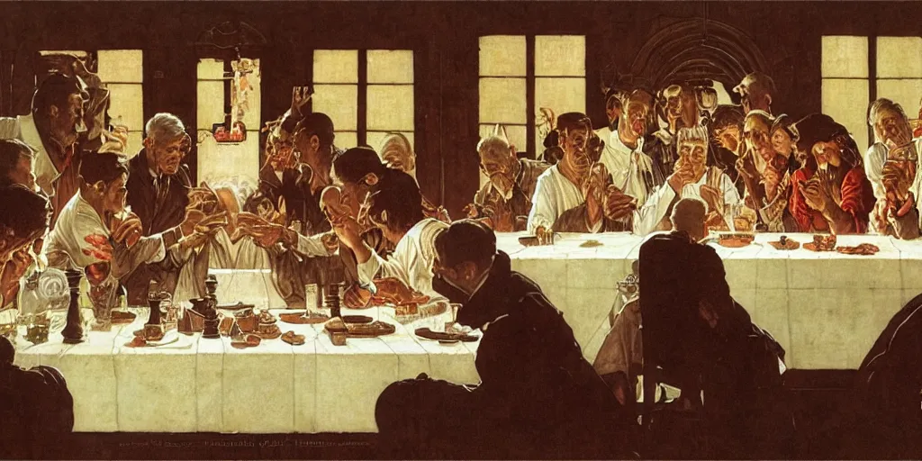 Image similar to the last supper, illustration, joseph christian leyendecker, norman rockwell