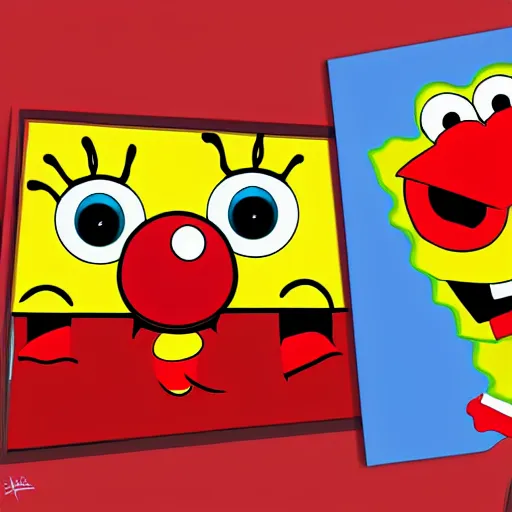 Image similar to half elmo half spongebob, digital art