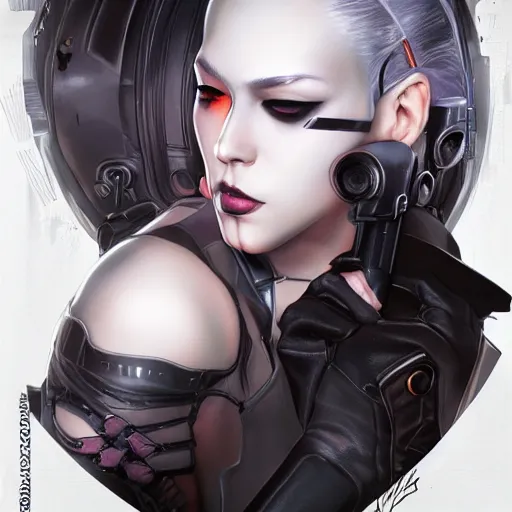 Prompt: portrait of pale cyberpunk goth girl, cover by Artgerm