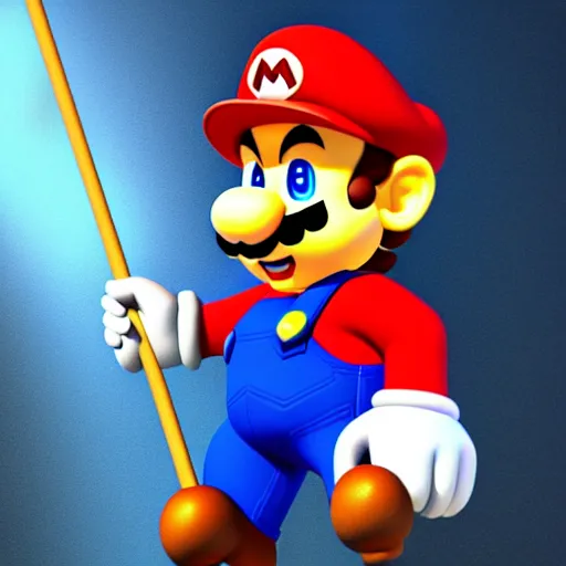 Image similar to super mario as a wizard holding a magical glowing staff, highly detailed, extremely high quality, hd, 4 k, 8 k, professional photographer, 4 0 mp, lifelike, top - rated, award winning, realistic, detailed lighting, detailed shadows, sharp, no blur, edited, corrected, trending