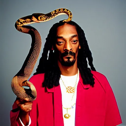 Image similar to Snoop Dogg holding a snake for a 1990s sitcom tv show, Studio Photograph, portrait, C 12.0