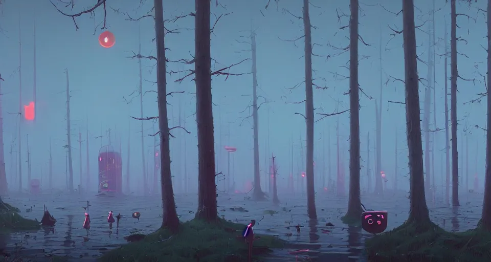 Prompt: A fantastic, enchanted, magic swamp, by simon stalenhag