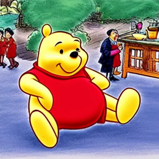 Image similar to Winnie the Pooh with the face of Xi Jinping, cartoon, caricature