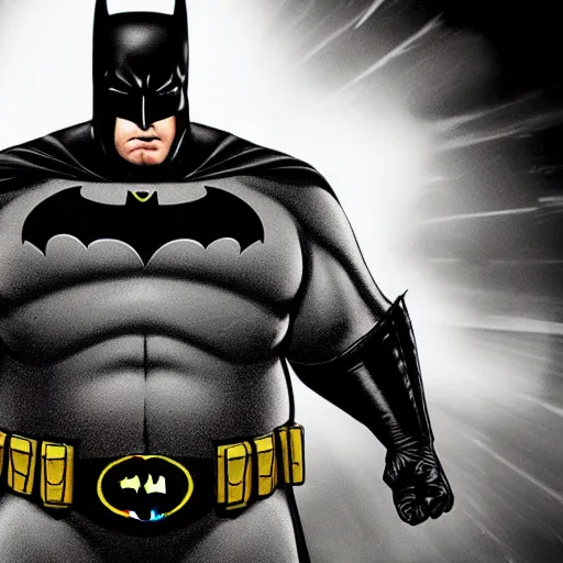 Prompt: very fat thick batman! realistic, 4 k,