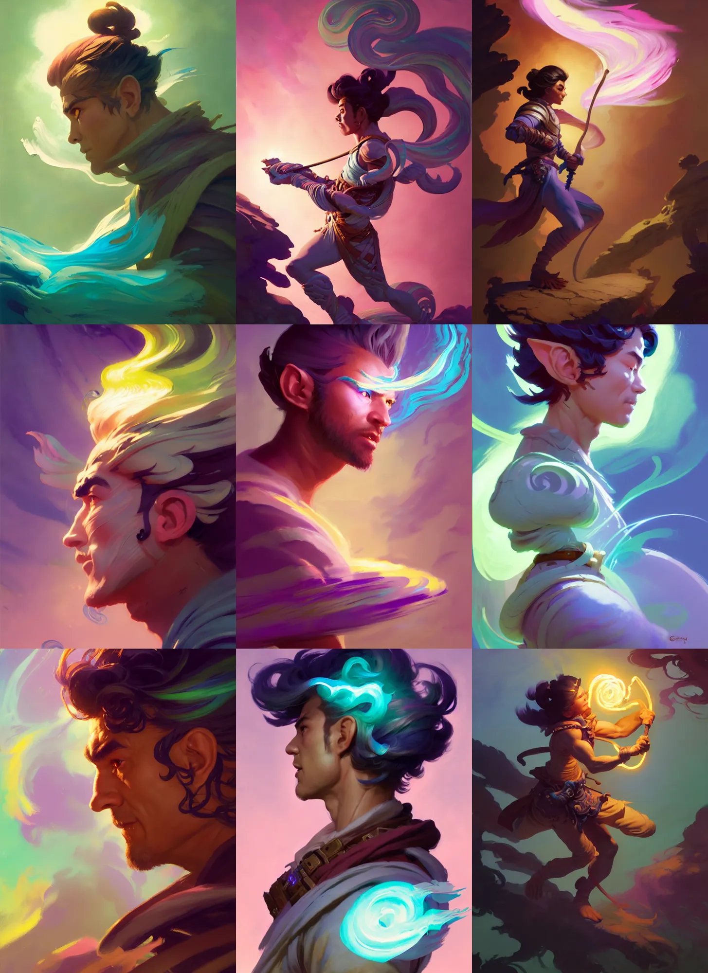 Prompt: side profile, male gremlin ranger, gloomhaven, luminescent, colorful swirly magic ripples, pastel colors, by greg manchess, huang guangjian, gil elvgren, sachin teng, greg rutkowski, jesper ejsing, ilya kuvshinov