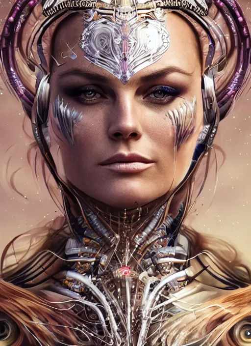 Image similar to high intricate portrait of lindsey vonn as a medusa with cybernetic enhancements, maria panfilova, andrea savchenko, mike kime, ludovic plouffe, qi sheng luo, oliver cook, makoto shinkai, trending on artstation