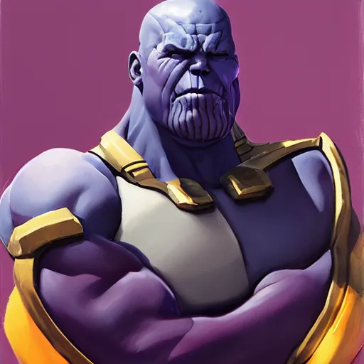 Prompt: greg manchess portrait painting of thanos as overwatch character, medium shot, asymmetrical, profile picture, organic painting, sunny day, matte painting, bold shapes, hard edges, street art, trending on artstation, by huang guangjian and gil elvgren and sachin teng