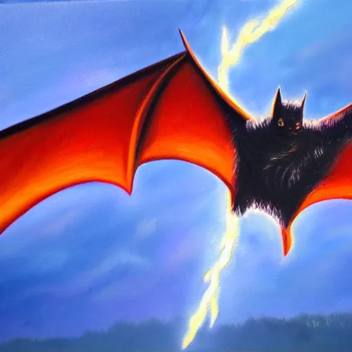 Prompt: Oil painting of the lightning bat