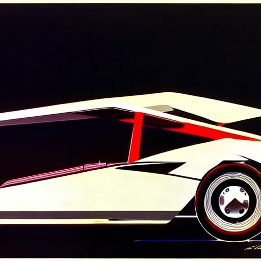 Image similar to concept art for a car with saw blades on the sides, illustrated by syd mead, high quality