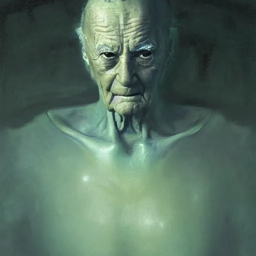 Image similar to hyperrealist portrait of a computer simulation of the earth used by aliens by beksinski and jeremy mann and alphonse mucha and stan lee, fantasy art, photo realistic, dynamic lighting, artstation, poster, volumetric lighting, very detailed faces, award winning, full face, symmetry