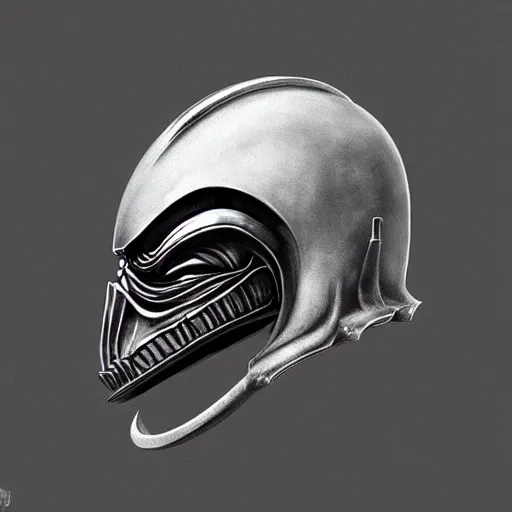 Image similar to “H.r giger xenomorph imperial roman sci fi helmet, digital art”