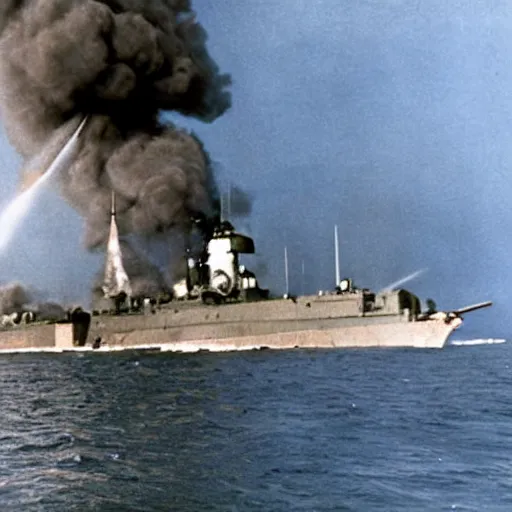 Image similar to color photograph of uss texas bb - 3 5 providing fire support during the normandy beach landings on june 6, 1 9 4 4, photography, imax, cinematic