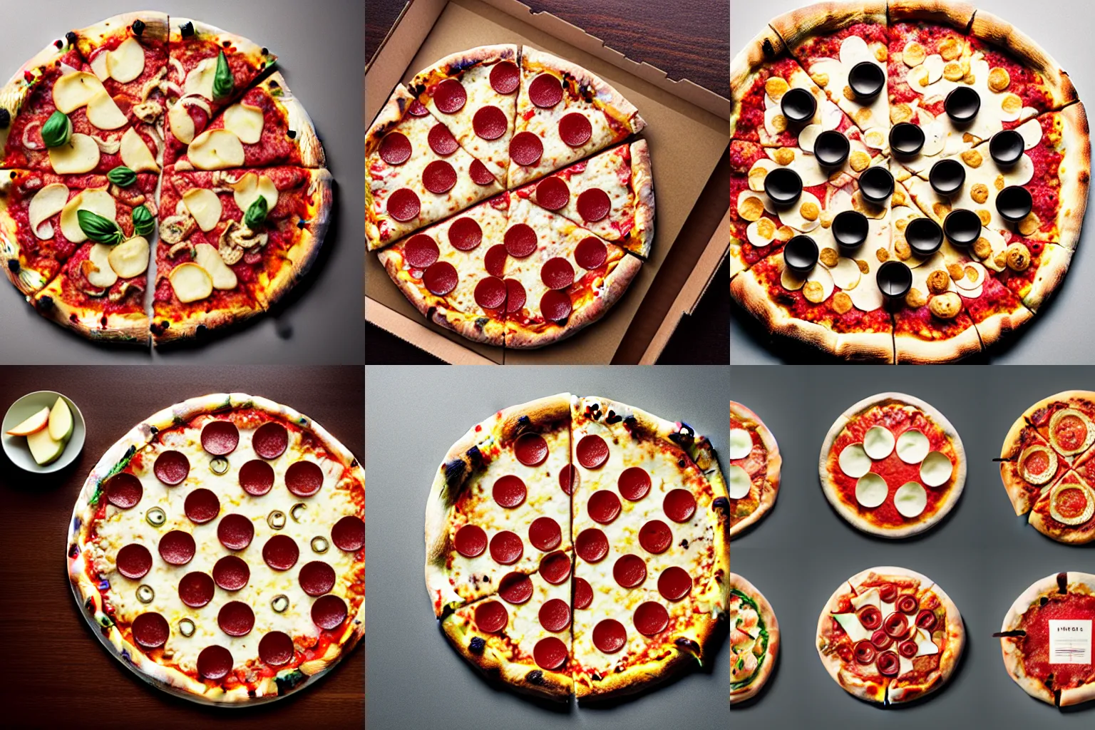 Prompt: pizza designed by apple, product photography