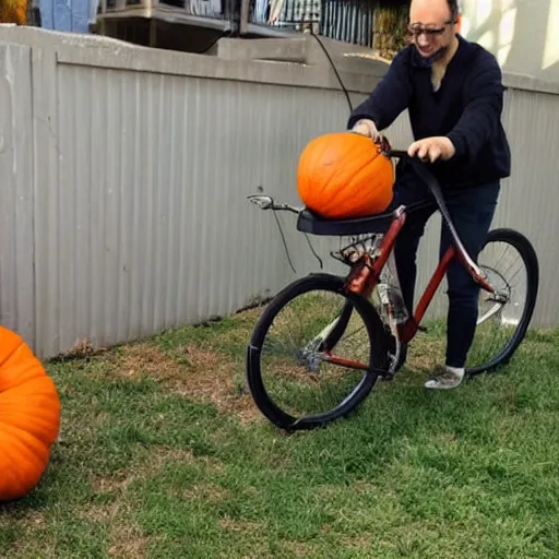 Image similar to a pumpkin being inflated with a bike pump