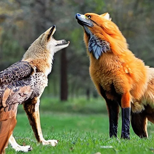 Image similar to eagle eagle eagle and a fox in a park