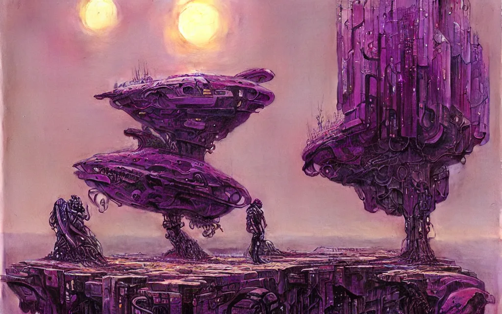 Prompt: a futurist cybernetic purple wilderness, future perfect, award winning digital art by santiago caruso and bruce pennington