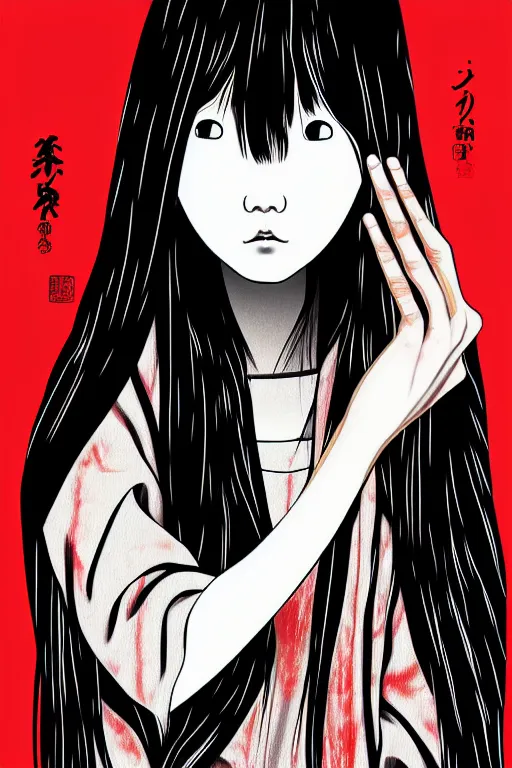 Prompt: sadako, pop art, 8 k, asymmetrical, high details, digital painting, concept art, smooth, sharp focus, illustration, intricate details, art by arstation and mimmo rottela, pixels art by paul robertson