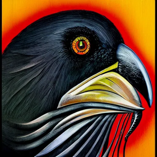 Image similar to a simple crow painting by Android Jones and M. C. Escher collaboration