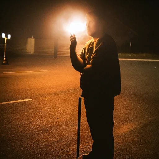 Image similar to candid night time photogrpah of a Skinwalker smoking Marlboro Red cigarettes