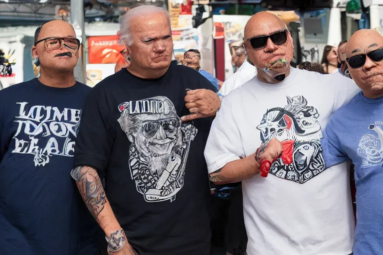 Prompt: biden, tatoos, latino, thug life, high quality, standing in front of lowrider