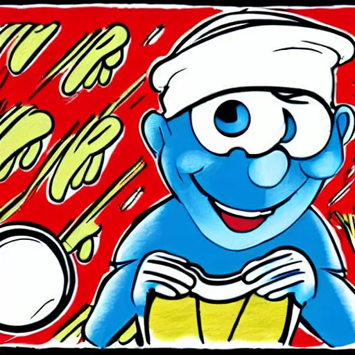 Image similar to papa smurf comic - book drawing from mad - magazine pen and ink with full - color artwork, vector svg