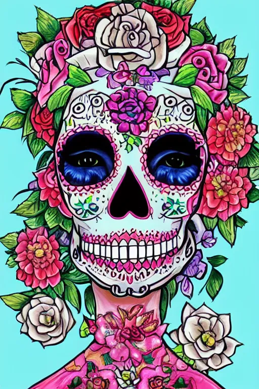 Prompt: illustration of a sugar skull day of the dead girl, art by yuumei art