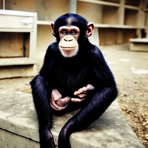 Prompt: Chimp wearing a lab coat
