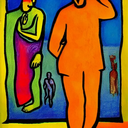 Prompt: The The afterlife of Deity, crayon, by Max Pechstein, Milton Glaser, Fantasy Realism