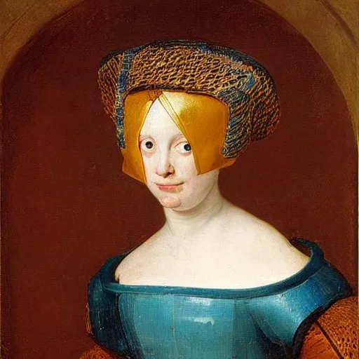 Prompt: Portrait of a woman with a helmet, by Jan Brueghel the Elder