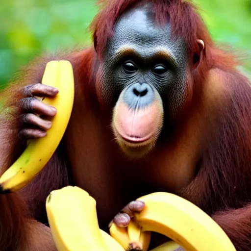 Image similar to an orangutang putin eating a banana