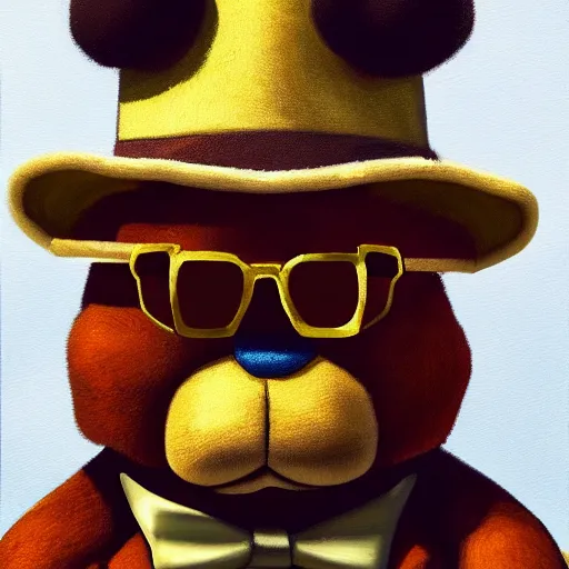 Prompt: a very detailed, 4 k, painting of freddy fazbear wearing shades and a gold chain