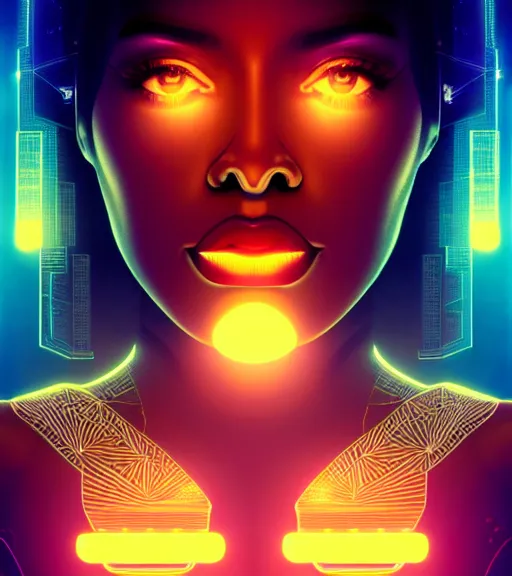 Image similar to symmetry!! latin princess of technology, solid cube of light, hard edges, product render retro - futuristic poster scifi, lasers and neon circuits, beautiful brown skin woman latin princess, intricate, elegant, highly detailed, digital painting, artstation, concept art, smooth, sharp focus, illustration, dreamlike, art by artgerm