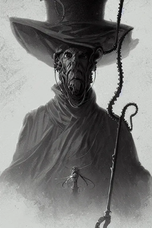 Image similar to lovecraftian bishop with a tall hat, digital art, in the style of greg rutkowski, trending on artstation
