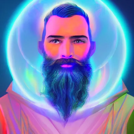 Image similar to bearded holographic god, artstation