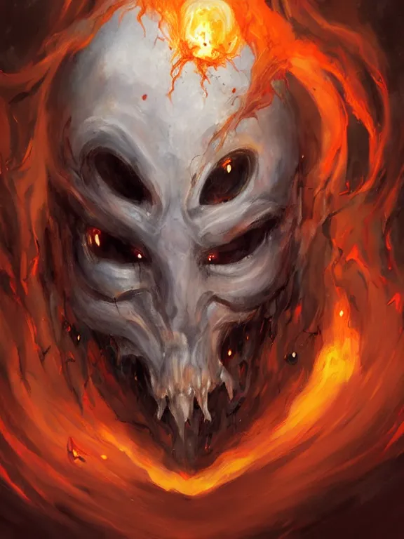 Prompt: painting by greg rutkowski of a flying sorrowful looking human head with tears running down it's eyes, face that is chalk white in color, with long sprawling white tentacles stemming down it's neck, fiery scorching red eyes, flying in a terrying hellish dark cavernous place, minecraft ghast