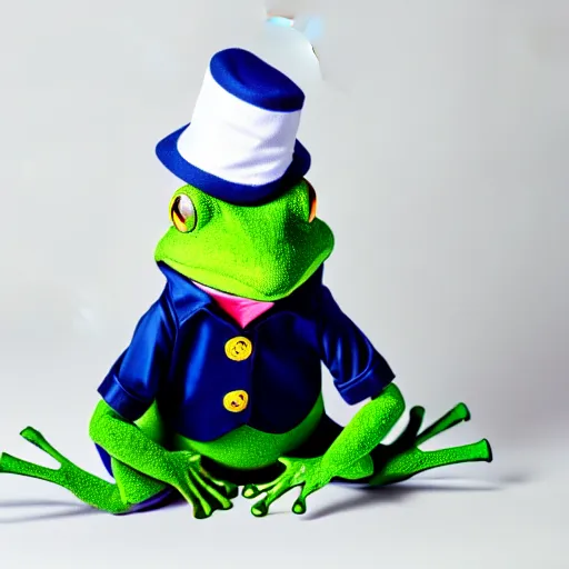 Prompt: frog wearing a sailor suit, studio photography,