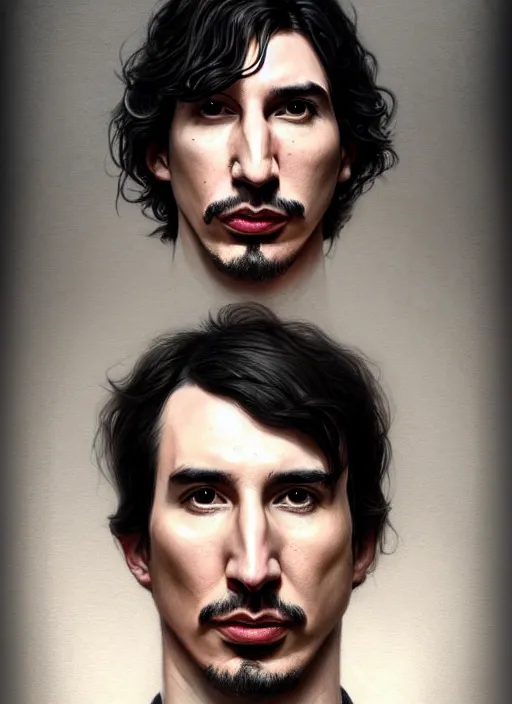 Image similar to a portrait, john oliver and adam driver, stoic, military uniform, fantasy, intricate, elegant, beautiful, highly detailed, charcoal, centered, dark, smokey, digital painting, artstation, concept art, smooth, sharp focus, illustration, art by artgerm and greg rutkowski and alphonse mucha