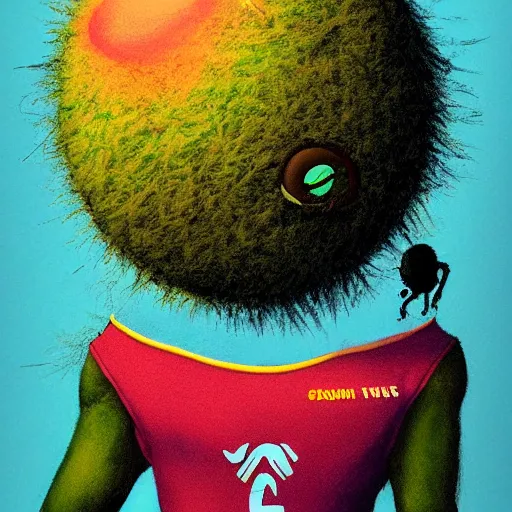 Image similar to elon musk tennis ball monster ,tennis ball, digital art, smoke, fantasy,chalk, magic, trending on artstation, ultra detailed, professional illustration by Basil Gogos