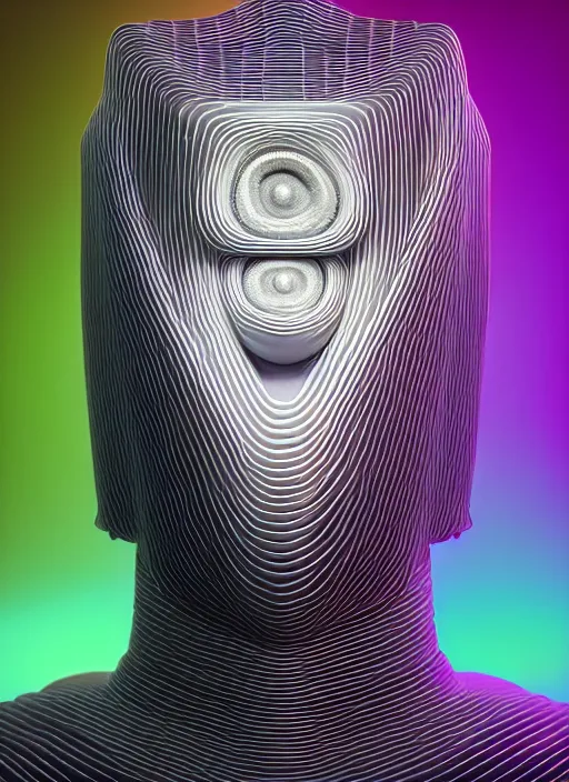 Prompt: highly detailed surreal vfx avante garde portrait of a 3 d head made of speaker stacks. 🔈 polyphonic pulse projections, liquid light, metallic, galactic, crystalline edges, elegant, centered, photorealistic, inspired by james jean, okuda sam miguel, android jones, beeple, rhads nvidia raytracing demo, 8 k