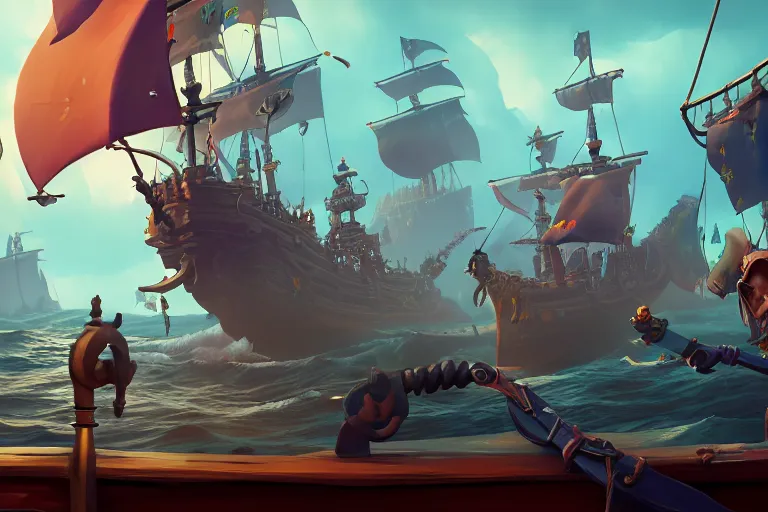 Prompt: gameplay screenshot of a parrot on a pirate ship, sea of thieves, unreal engine digital painting, volumetric light, intricate, sharp, focus, bloom, illustration, highly detailed, concept art, matte, ruan jia, randy vargas, greg rutkowski