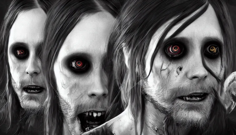 Image similar to Zombie Jared Leto, hyperdetailed, artstation, cgsociety, 8k