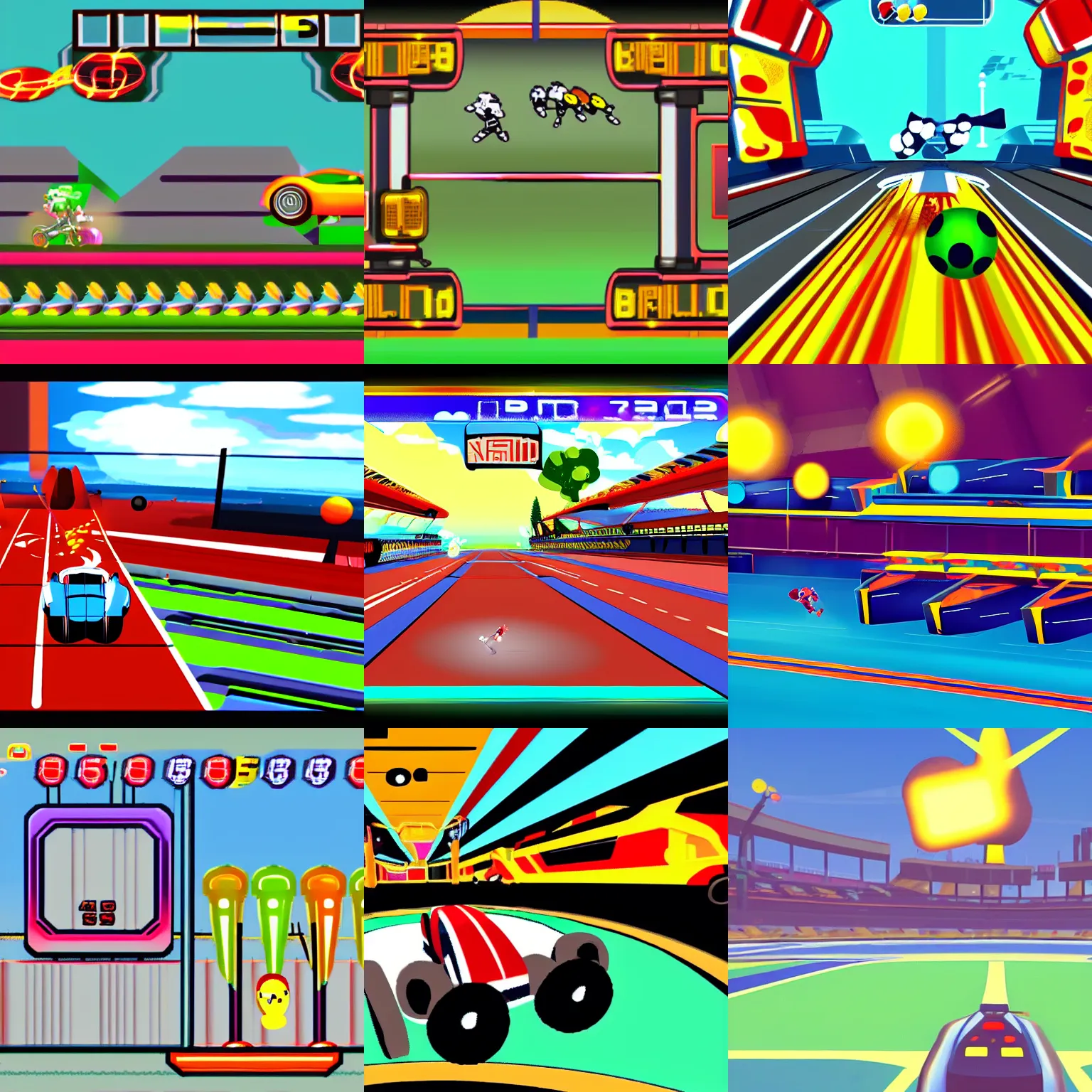 Prompt: a still from omgpop inspired ballracer game, retro, nostalgic