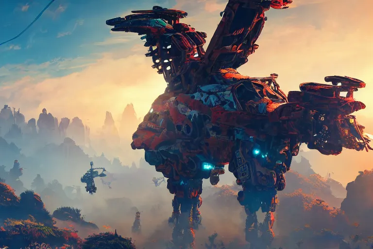 Image similar to sunwing machine mecanical creature robot of horizon forbidden west horizon zero dawn bioluminiscence global illumination ray tracing hdr fanart arstation by ian pesty and alena aenami artworks in 4 k