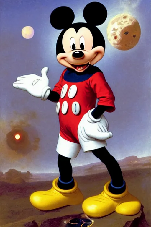 Image similar to portrait of a mickey mouse astronaut, by bouguereau