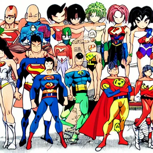 Image similar to justice league in anime style by akira toriyama