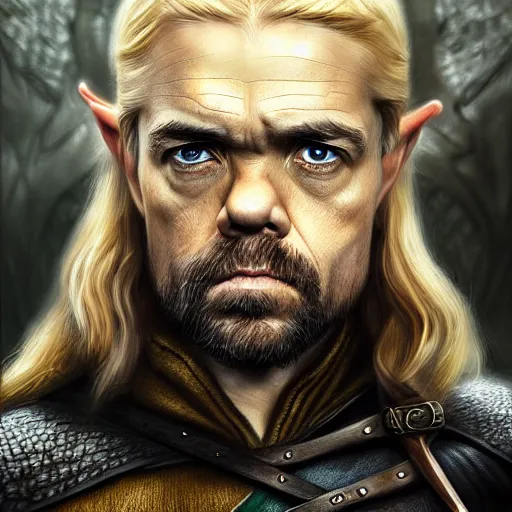 Image similar to peter dinklage as legolas ( pointed ears ), digital painting, extremely detailed, 4 k, intricate, brush strokes, mark arian, artgerm, bastien lecouffe - deharme