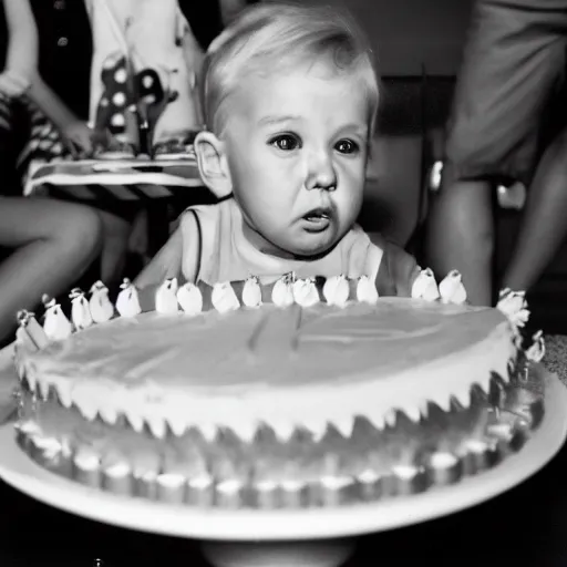 Image similar to Donald Trump as a toddler at a birthday party having a tantrum, 35mm film