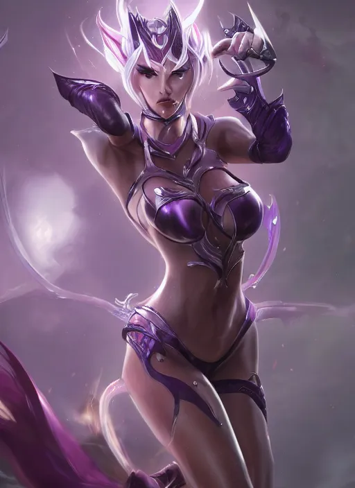 Image similar to syndra, from league of legends, hyper detailed, digital art, trending in artstation, cinematic lighting, studio quality, smooth render, unreal engine 5 rendered, octane rendered, art style by klimt and nixeu and ian sprigger and wlop and krenz cushart