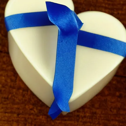 Image similar to heart shaped candle with blue ribbon, photorealistic, ultradetailed