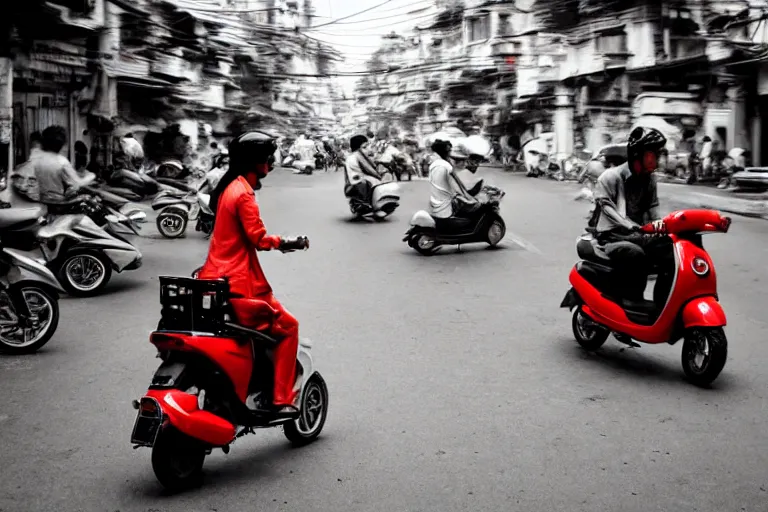 Prompt: moped scooter racing on the street of hanoi, by etienne dinet, artstation cgsociety